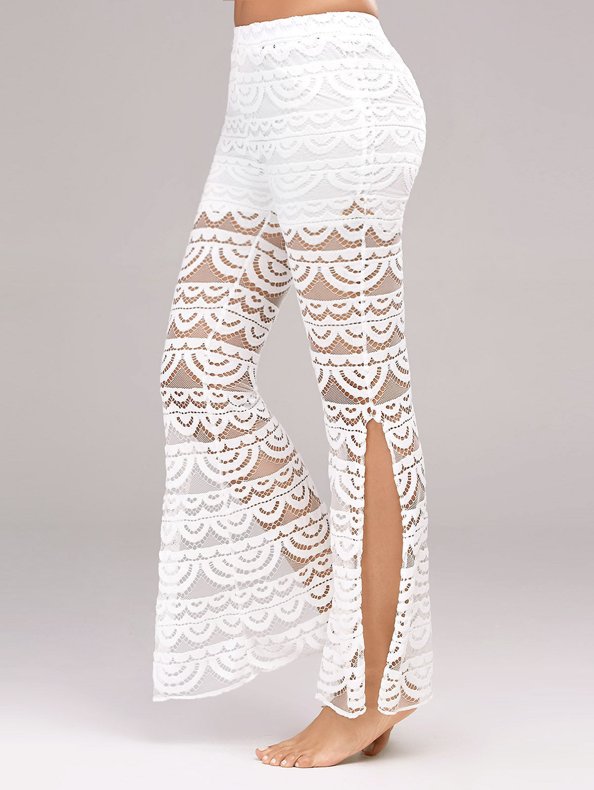 Pantalon d'été élégant en dentelle transparente