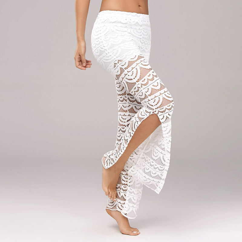 Pantalon d'été élégant en dentelle transparente