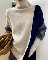 Women's Loose High Neck Contrasting Sweater