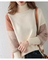 Women's Loose High Neck Contrasting Sweater