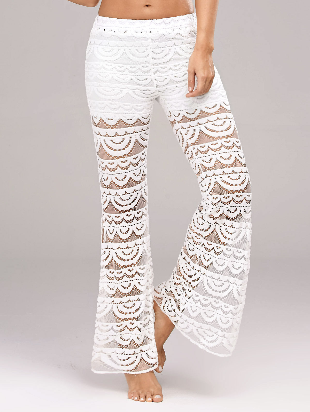Pantalon d'été élégant en dentelle transparente