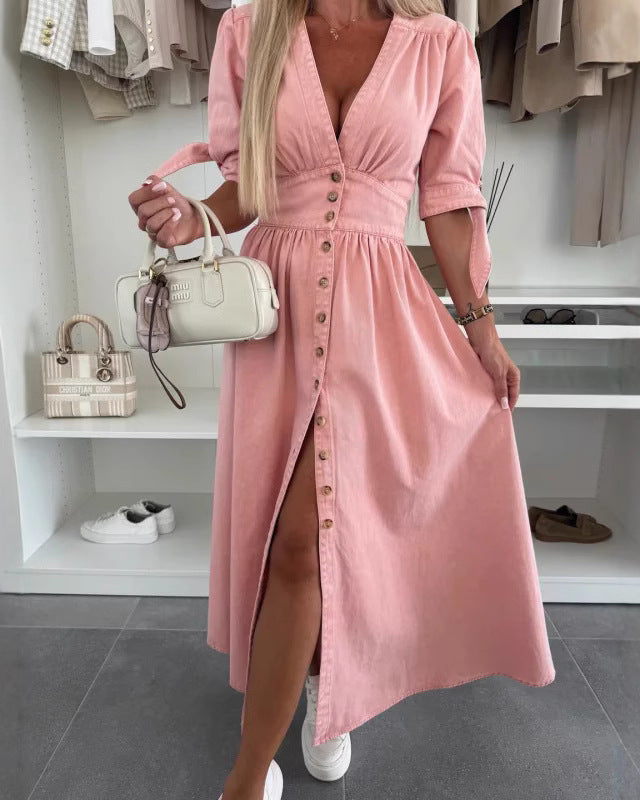 Robe en jean à manches courtes