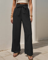 Pantalon élastique noué en feuille de lotus