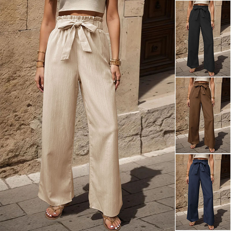 Pantalon élastique noué en feuille de lotus