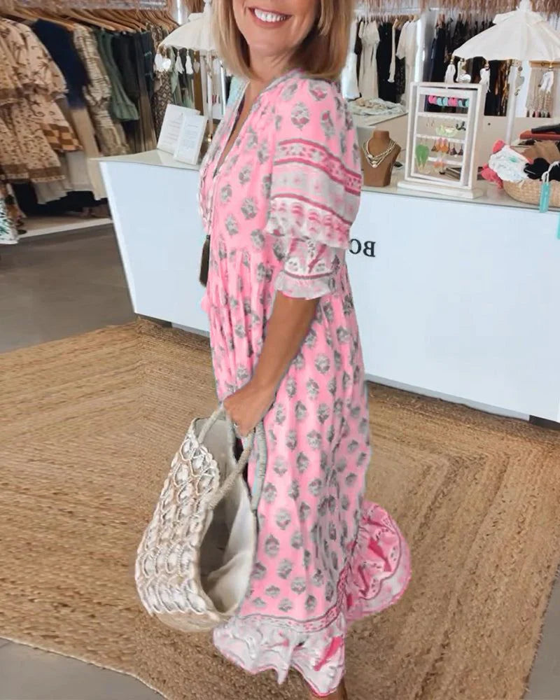 Robe imprimée à manches lanternes