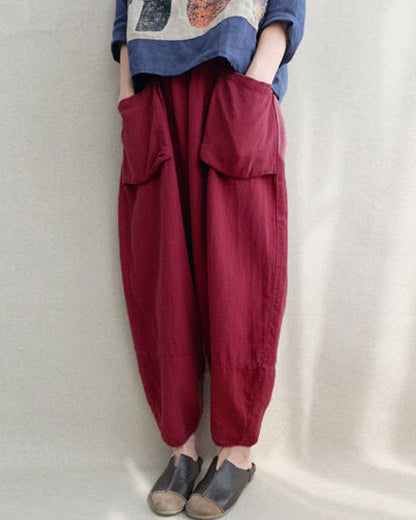 Pantalon sarouel d'automne en coton et lin