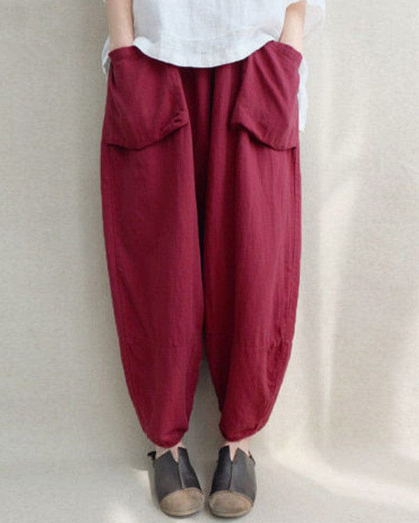 Pantalon sarouel d'automne en coton et lin