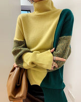 Women's Loose High Neck Contrasting Sweater