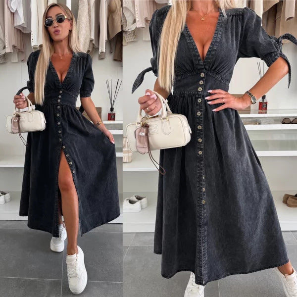 Robe en jean à manches courtes