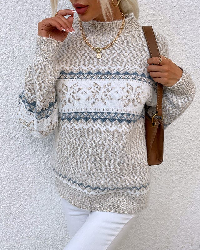 Half Turtleneck Snowflake Sweater Women