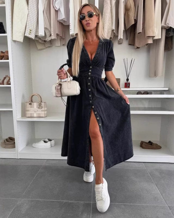 Robe en jean à manches courtes