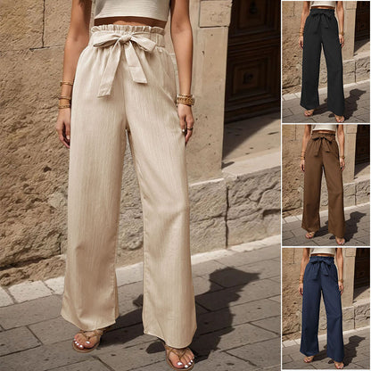 Pantalon élastique noué en feuille de lotus